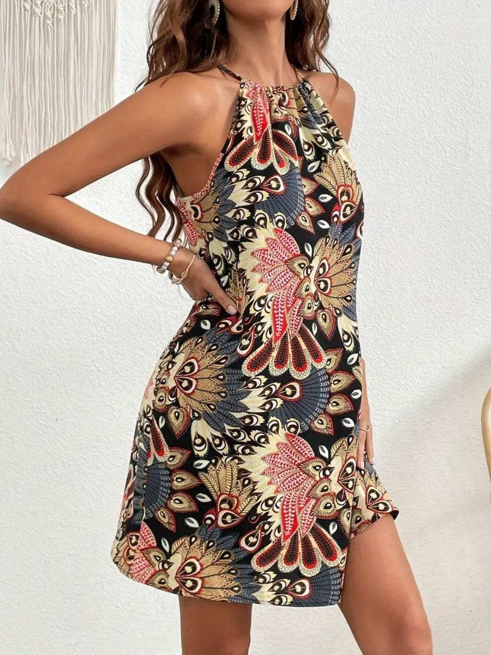 Printed Grecian Neck Mini Dress - Trendsi - Flyclothing LLC