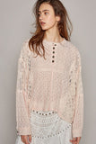 POL Round Neck Long Sleeve Raw Edge Lace Top - Trendsi