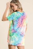 BiBi Tie Dye Print Jersey V Neck Top - Trendsi - Flyclothing LLC
