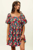 BiBi Floral Print Puff Square Neck Dress - Trendsi - Flyclothing LLC