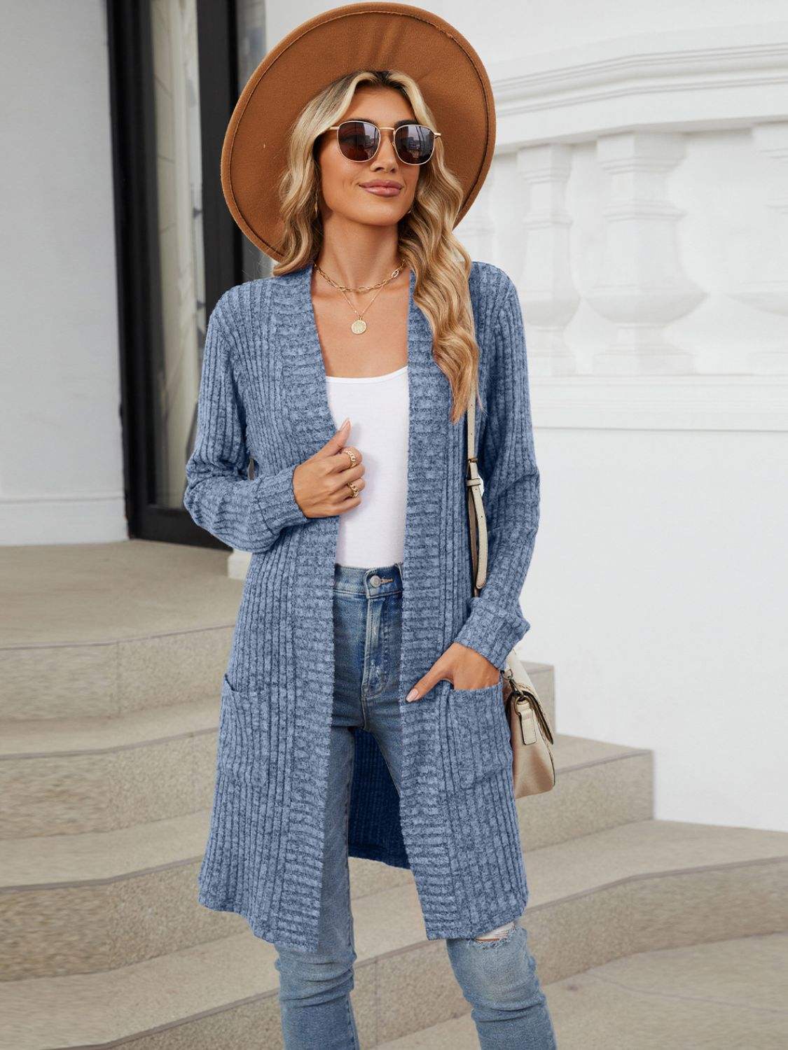 Open Front Long Sleeve Cardigan - Trendsi - Flyclothing LLC