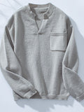 Pocketed Notched Long Sleeve Knit Top - Trendsi