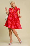 Umgee Full Size Two Tone Floral Print Ruffle Cap Sleeve Mini Dress Plus Size - Trendsi - Flyclothing LLC