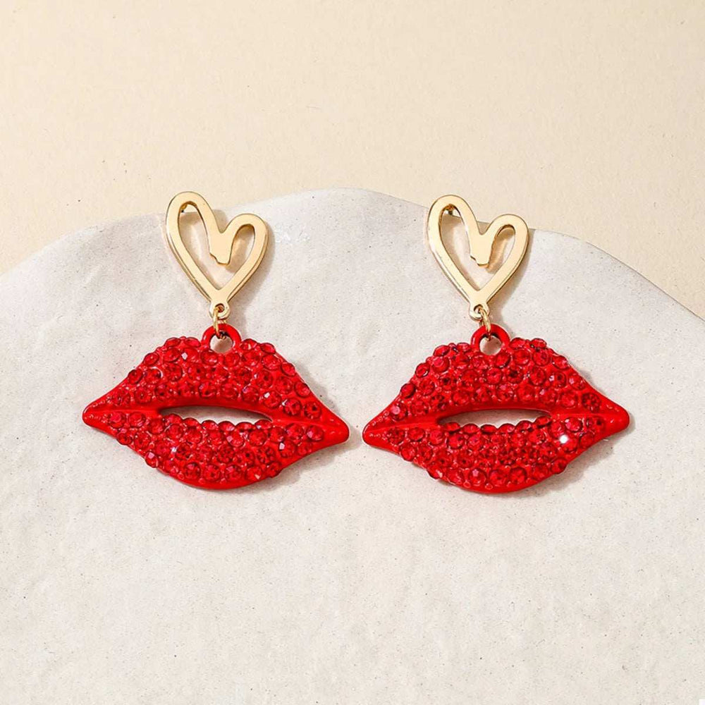 Rhinestone Lip Earrings and Necklace Jewelry Set - Trendsi - Flyclothing LLC