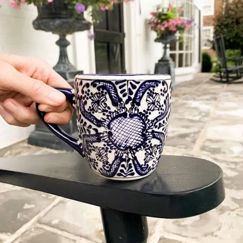 Rounded Mugs - Blue Flowers Pattern, Set of Two - Encantada - Encantada - Flyclothing LLC