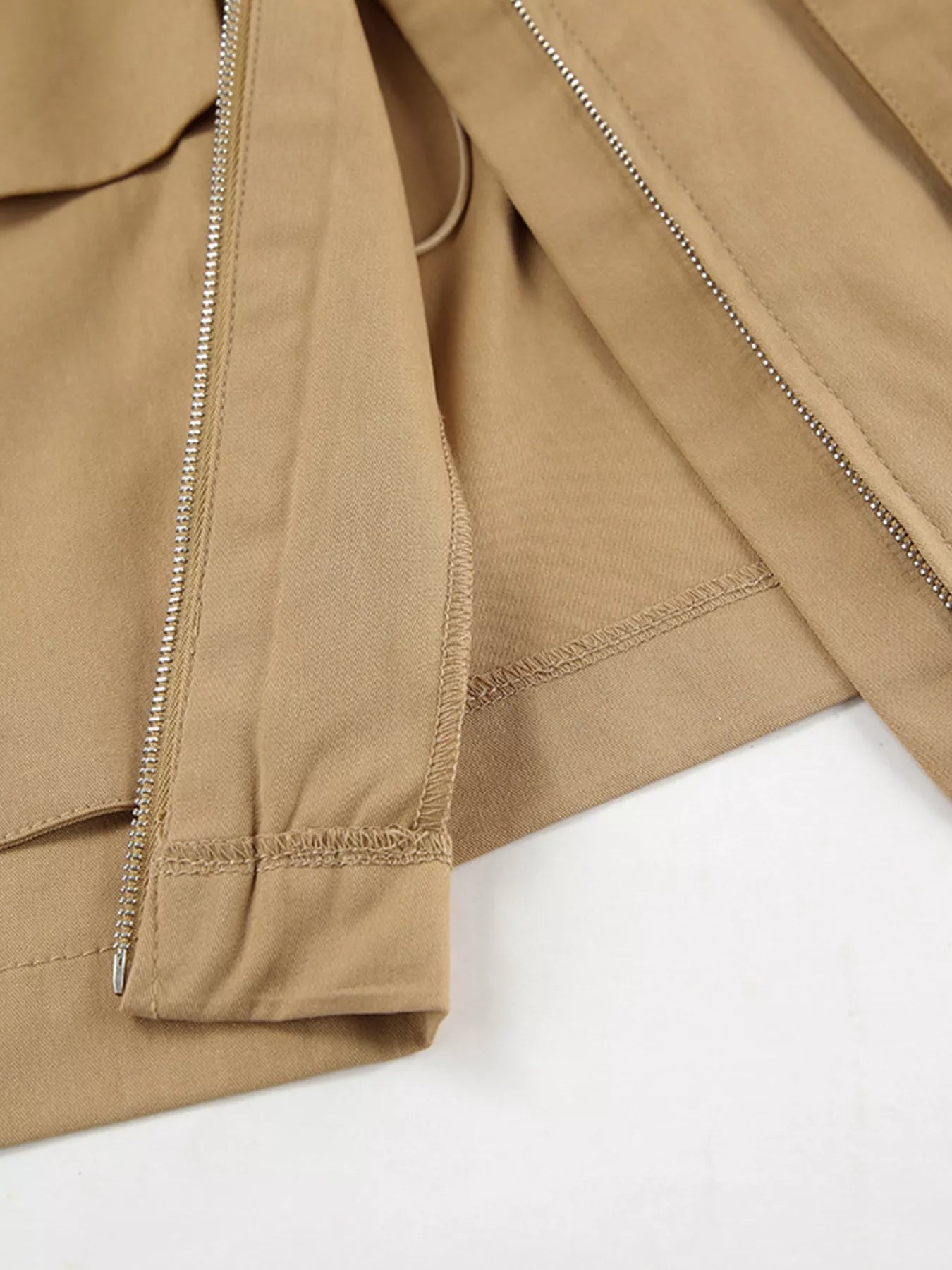 Oversized Contrast Collar Jacket with Drawstring Waist - Trendsi - Flyclothing LLC
