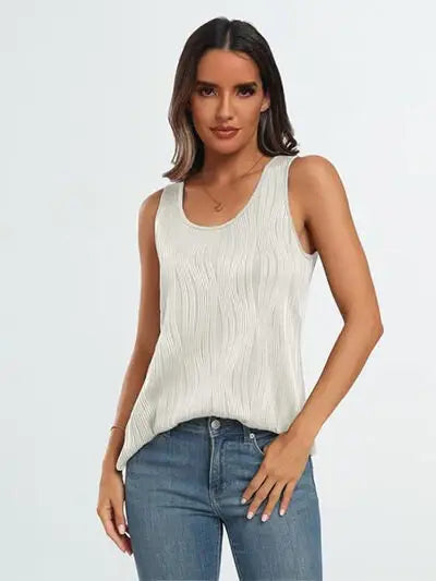 Round Neck Wide Strap Tank - Trendsi - Flyclothing LLC