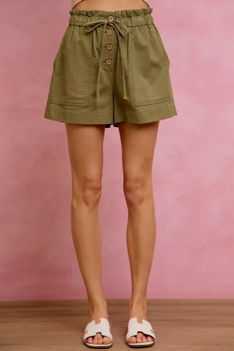 SO ME Paper Bag Patch Pocket Drawstring Twill Shorts - Trendsi - Flyclothing LLC