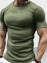 Men's Plus Size Texture Round Neck Contrast Trim T-Shirt - Trendsi - Flyclothing LLC