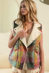 Double Take Full Size Snap Down Plaid Vest Coat with Pockets - Trendsi - Flyclothing LLC