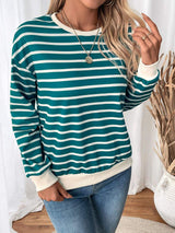 Perfee Striped Contrast Round Neck Long Sleeve Sweatshirt - Trendsi - Flyclothing LLC