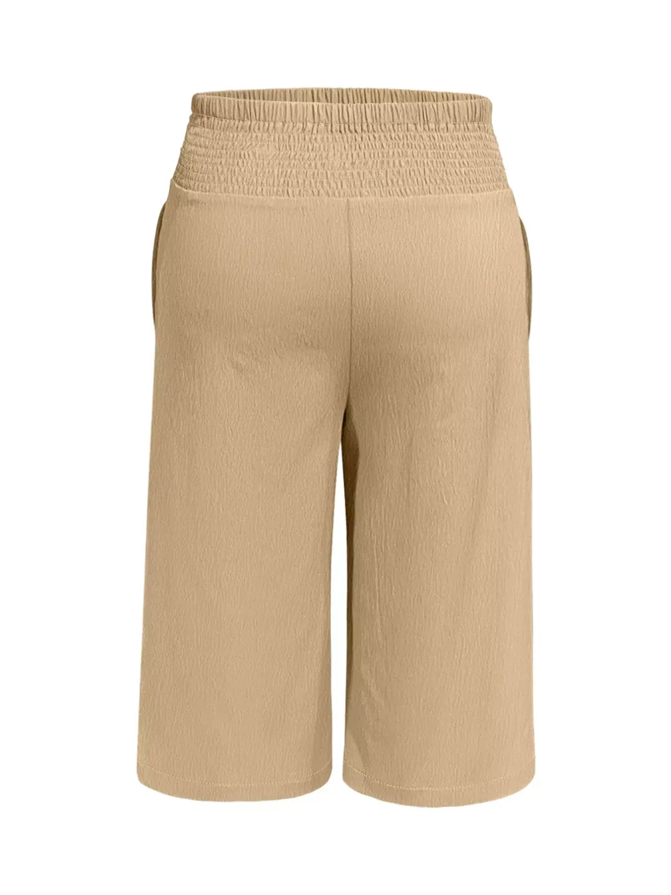 Plus Size Smocked Waist Cropped Wide Leg Pants - Trendsi - Flyclothing LLC