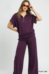 Umgee Full Size Half-Zip Short Sleeve Top Plus Size - Trendsi - Flyclothing LLC