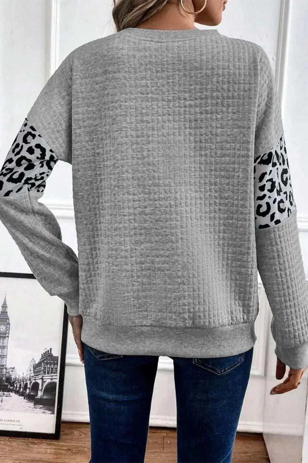 Leopard Round Neck Long Sleeve Sweatshirt - Trendsi - Flyclothing LLC