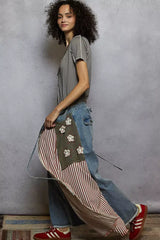POL V-Neck Short Sleeve Top with Stitch Seam Detail - Trendsi - Flyclothing LLC