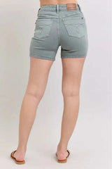 Judy Blue Full Size Hw Garment Dyed & Back Pkt Embroidery Shorts Plus Size - Trendsi - Flyclothing LLC