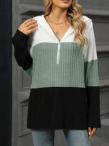 Color Block Half Zip Hooded Top - Trendsi - Flyclothing LLC