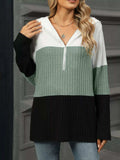 Color Block Half Zip Hooded Top - Trendsi - Flyclothing LLC