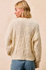 BiBi Checker Board Drop Shoulder Sweater - Trendsi - Flyclothing LLC