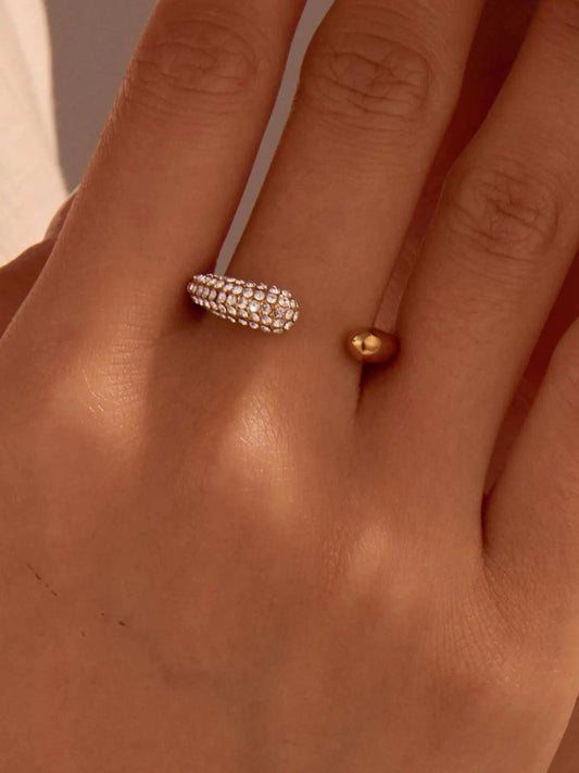 18K Gold-Plated Stainless Steel Sparkling Zircon Open Ring - Trendsi - Flyclothing LLC