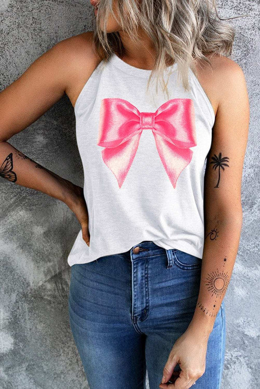 Bow Graphic Grecian Neck Tank - Trendsi - Flyclothing LLC
