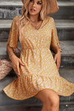 Ditsy Floral V-Neck Half Sleeve Mini Dress - Trendsi