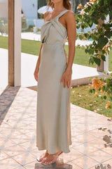 Knotted Single Shoulder Maxi Dress - Trendsi - Flyclothing LLC
