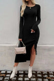 Drawstring Round Neck Long Sleeve Midi Dress - Trendsi - Flyclothing LLC