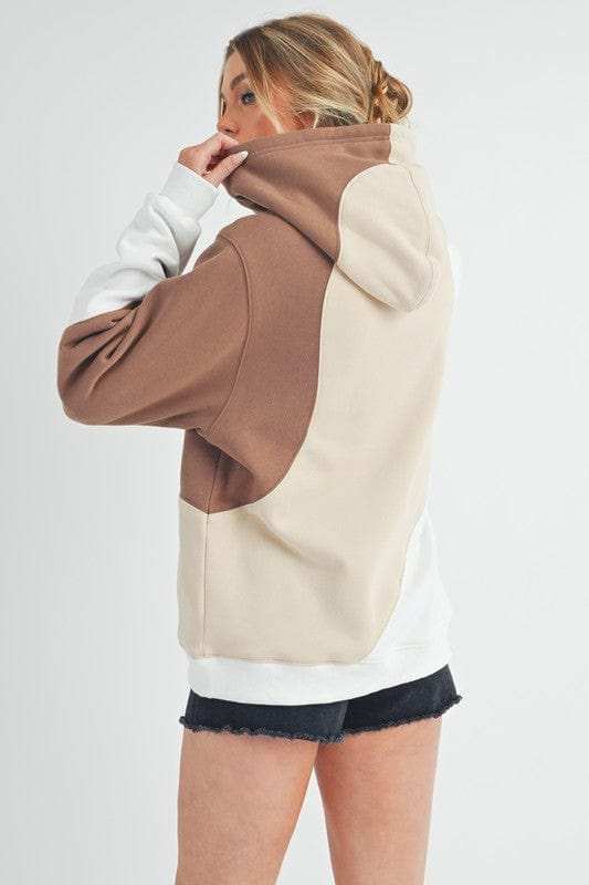 Aemi + Co Color Block Hoodie with Kangaroo Pocket - Trendsi - Flyclothing LLC