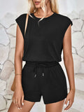 Cutout Round Neck Cap Sleeve Romper - Trendsi - Flyclothing LLC