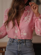 Floral Embroidered Long Sleeve Shirt - Trendsi - Flyclothing LLC