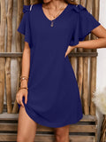 V-Neck Flutter Sleeve Mini Dress - Trendsi