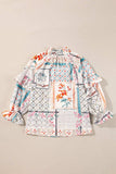 Ruffled Printed Tie Neck Three-Quarter Sleeve Blouse - Trendsi - Flyclothing LLC