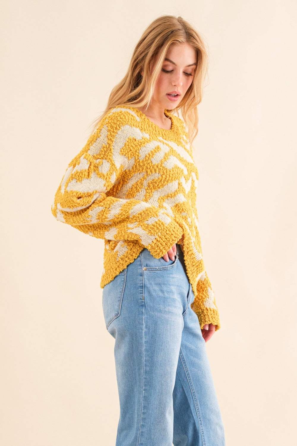 And The Why Full Size Textured Pattern Contrast Sweater - Trendsi - Flyclothing LLC
