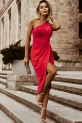 Ruched Cutout Single Shoulder Dress - Trendsi - Flyclothing LLC