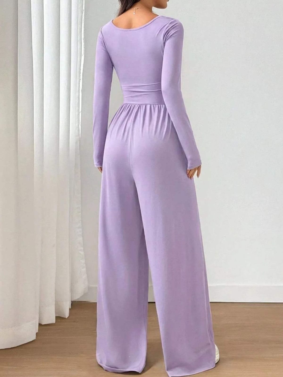 Ruched Square Neck Wide-Leg Jumpsuit - Trendsi - Flyclothing LLC