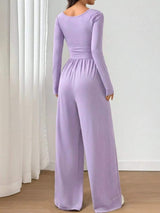 Ruched Square Neck Wide-Leg Jumpsuit - Trendsi - Flyclothing LLC