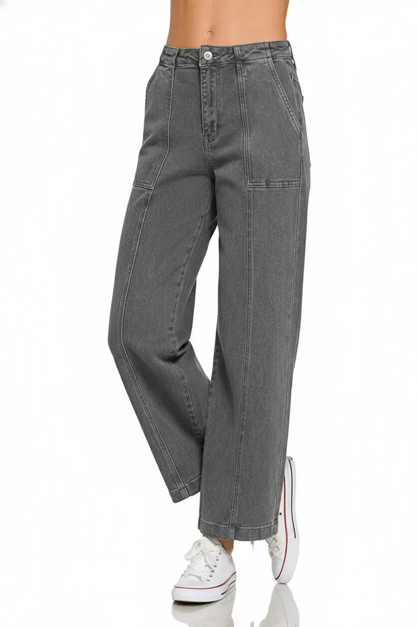 Zenana Straight Leg Utility Pocket Jeans - Trendsi - Flyclothing LLC