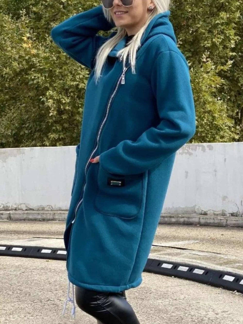 Full Size Asymmetrical Zip-Up Hooded Fleece Outerwear Plus Size - Trendsi - Flyclothing LLC