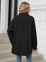 Collared Neck Long Sleeve Dropped Shoulder Shirt - Trendsi - Flyclothing LLC