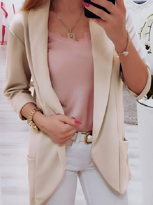 Collared Neck Long Sleeve Blazer - Trendsi