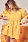 BiBi Cotton Span Knit with Puff Sleeve Baby Doll Top - Trendsi