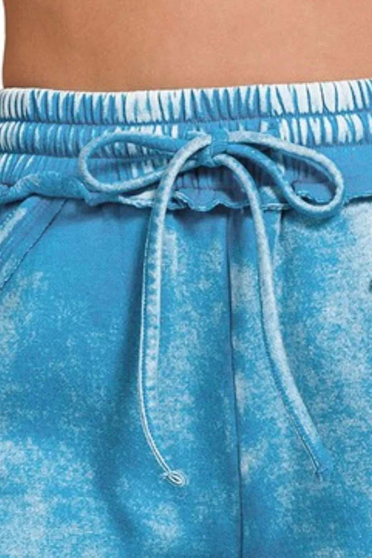 Zenana Acid Wash Fleece Drawstring Shorts With Pockets - Trendsi - Flyclothing LLC