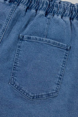 Drawstring High Waist Denim Shorts with Pockets - Trendsi - Flyclothing LLC