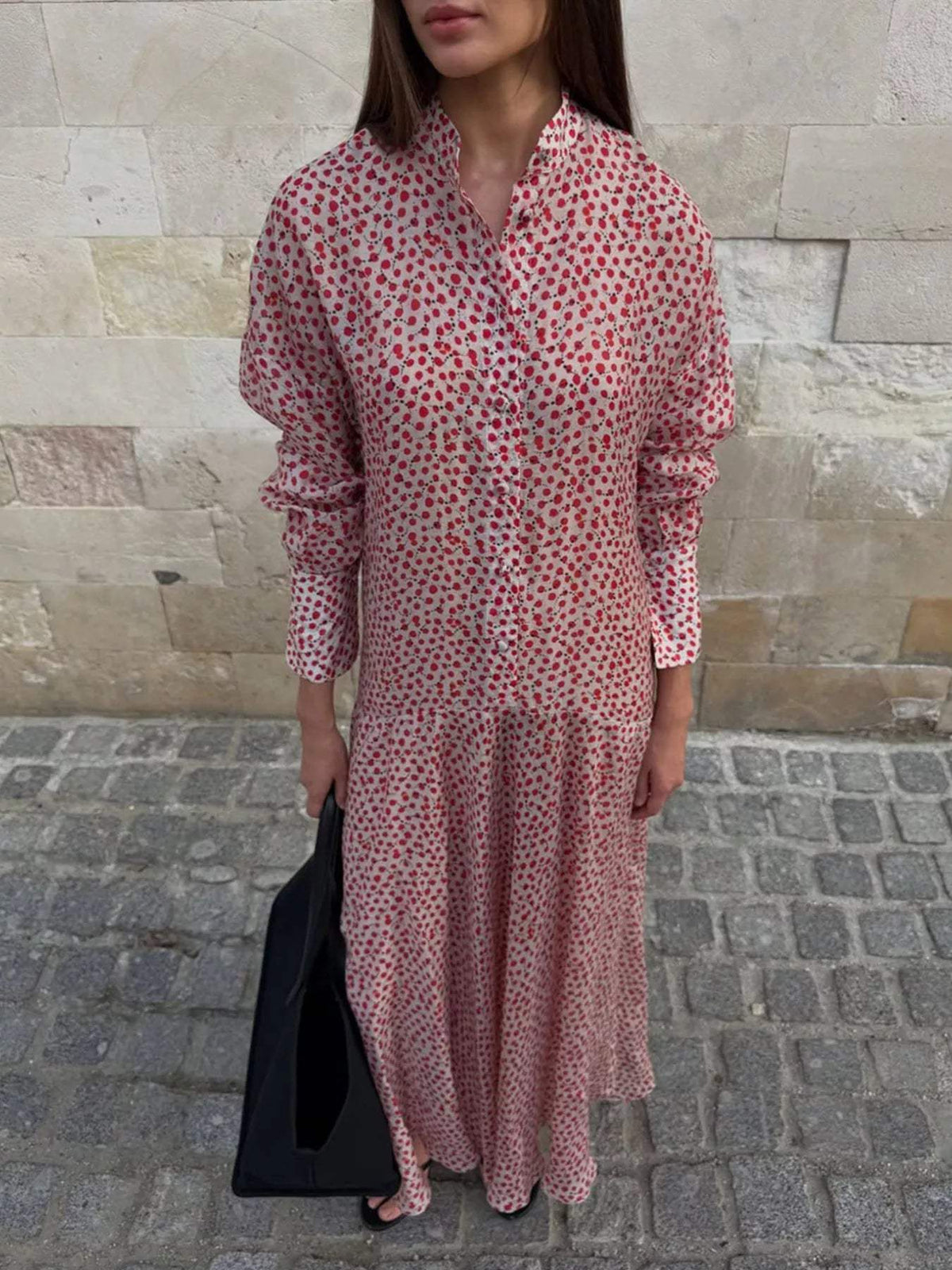 Floral Button Front Long Sleeve Dress - Trendsi - Flyclothing LLC