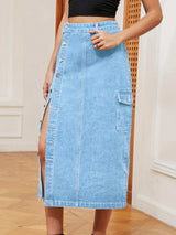 Button Down Denim Skirt - Trendsi - Flyclothing LLC