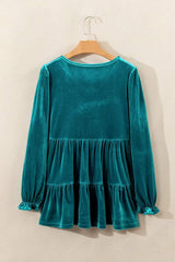 Peplum V-Neck Flounce Sleeve Blouse - Trendsi - Flyclothing LLC