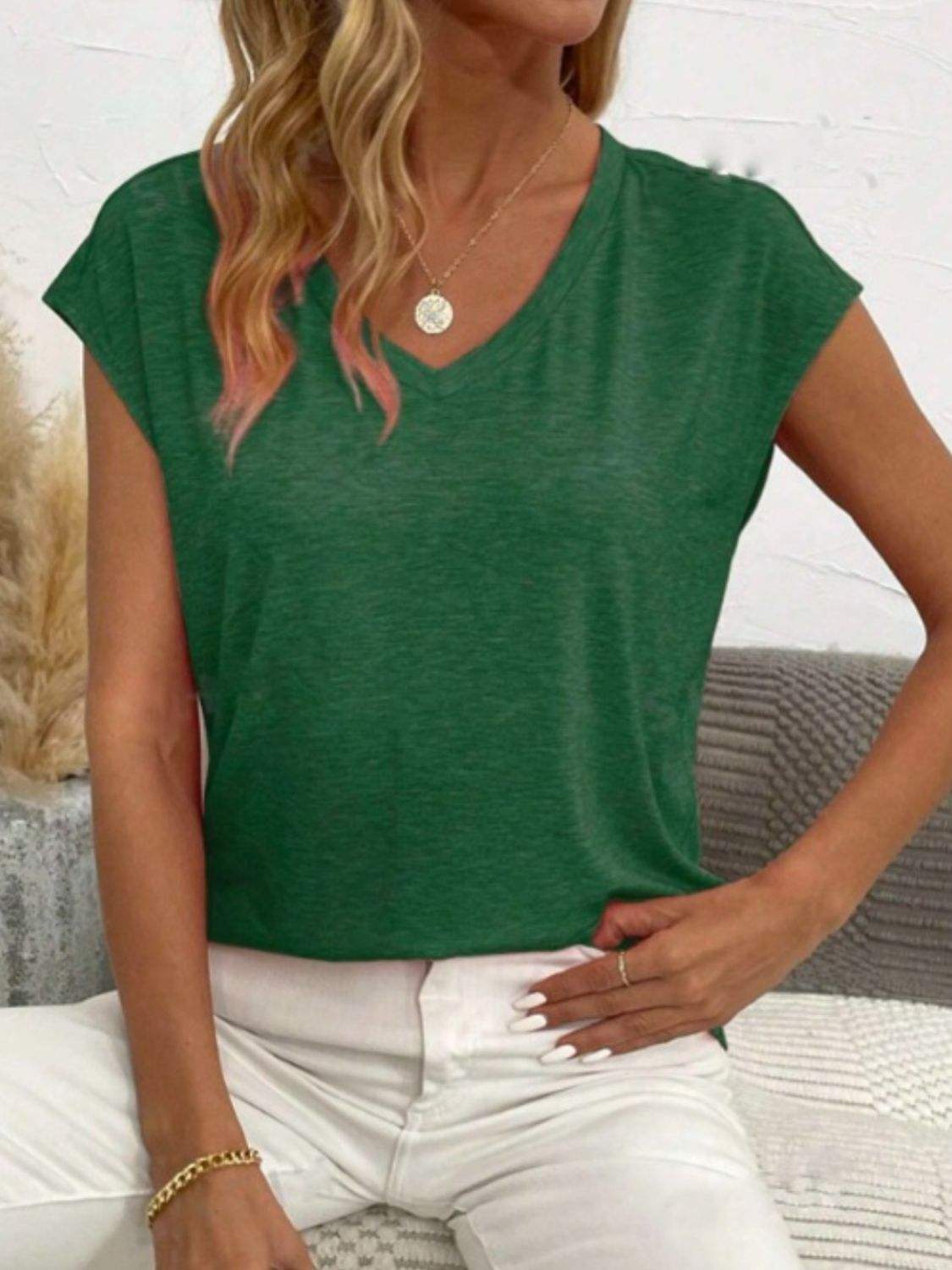 V-Neck Short Sleeve T-Shirt - Trendsi - Flyclothing LLC