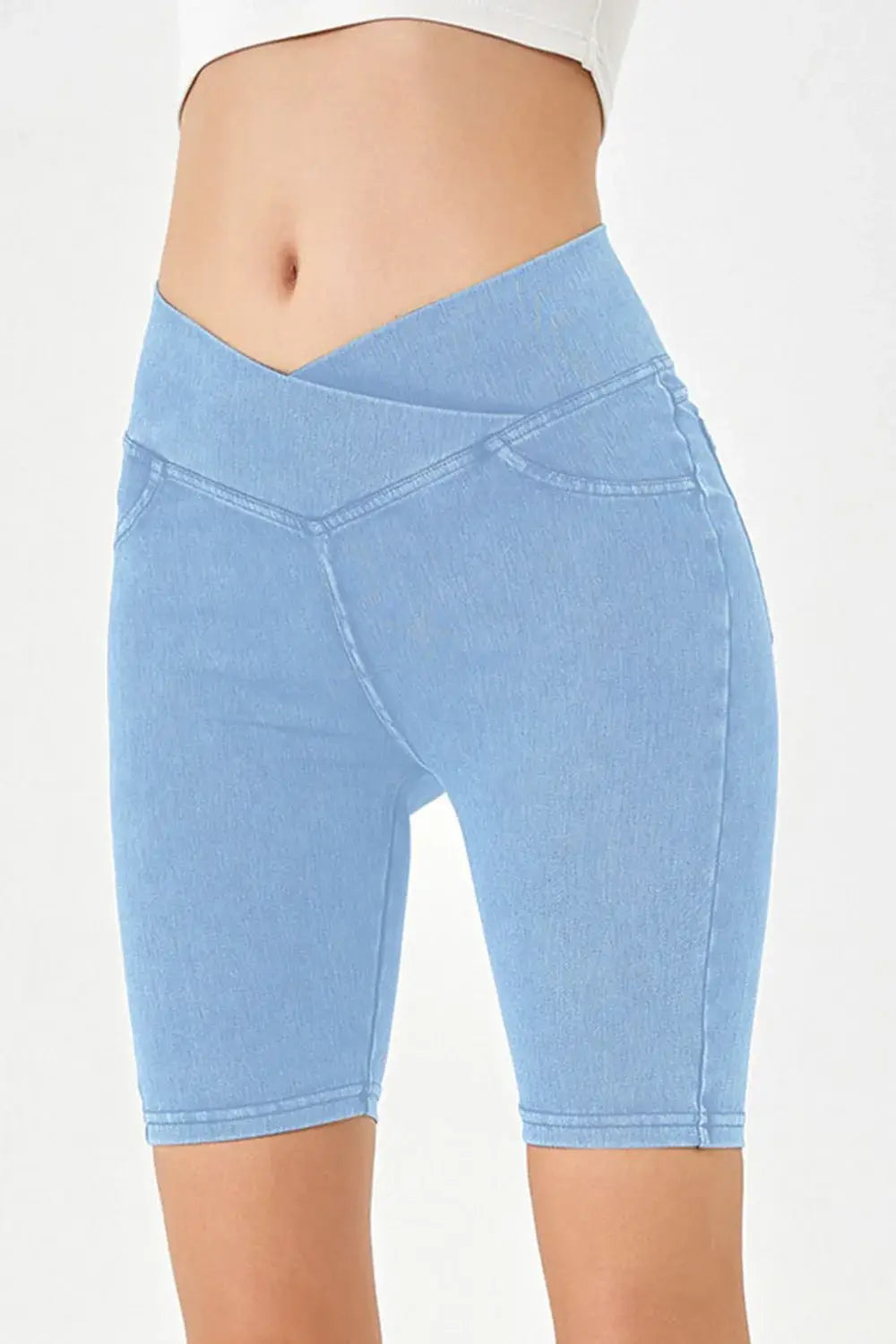 Basic Bae Asymmetrical Waist Denim Shorts with Pockets - ShopBasicbae - Flyclothing LLC