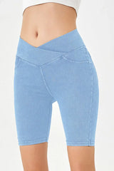 Basic Bae Asymmetrical Waist Denim Shorts with Pockets - ShopBasicbae - Flyclothing LLC
